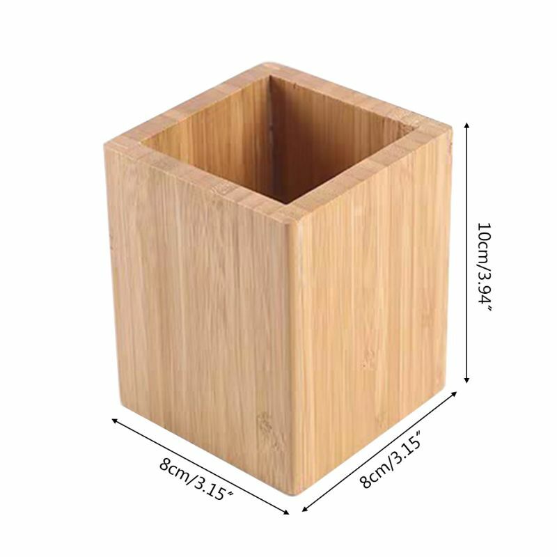 Bamboo Pen Pencil Holder Makeup Brush Storage Office Stationery Organizer Square Container Drop Shipping
