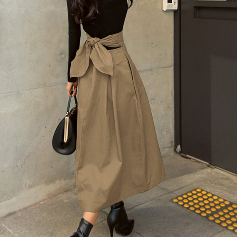 Shintimes saias das mulheres da moda coreana cor sólida grande balanço senhoras saia longa saia 2020 outono selvagem cintura alta arco saias finas