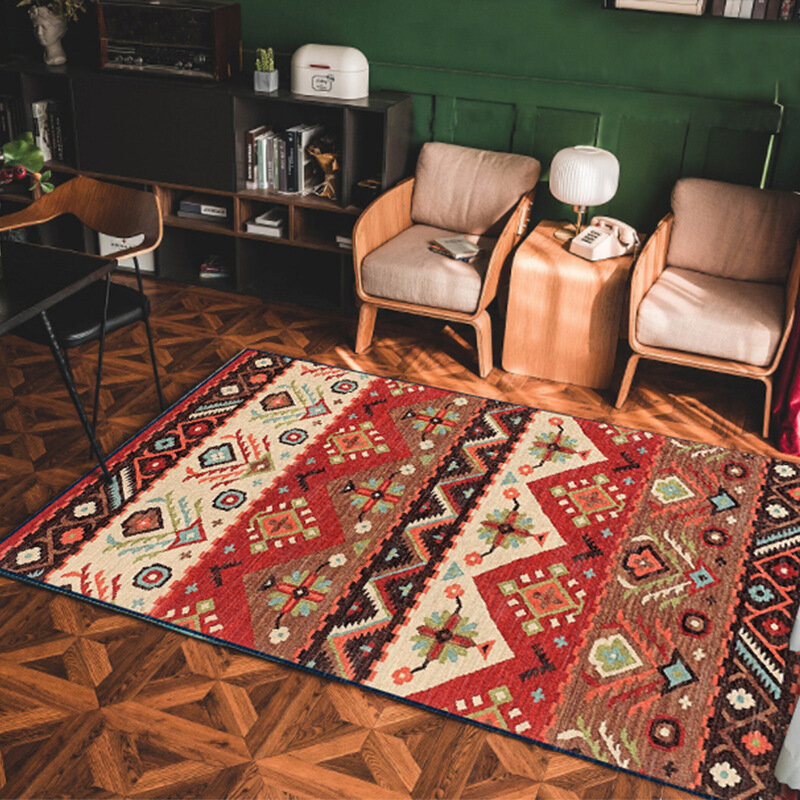 Boêmio grande tapete tecido algodão linho tapete de cabeceira tapete geométrico sala estar quarto almofada para decoração casa
