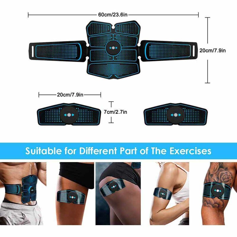 Vibrador elétrico ems para músculo abdominal, massageador para braço, glúteos, abdômen, estimulador elétrico, com 14 almofadas de gel