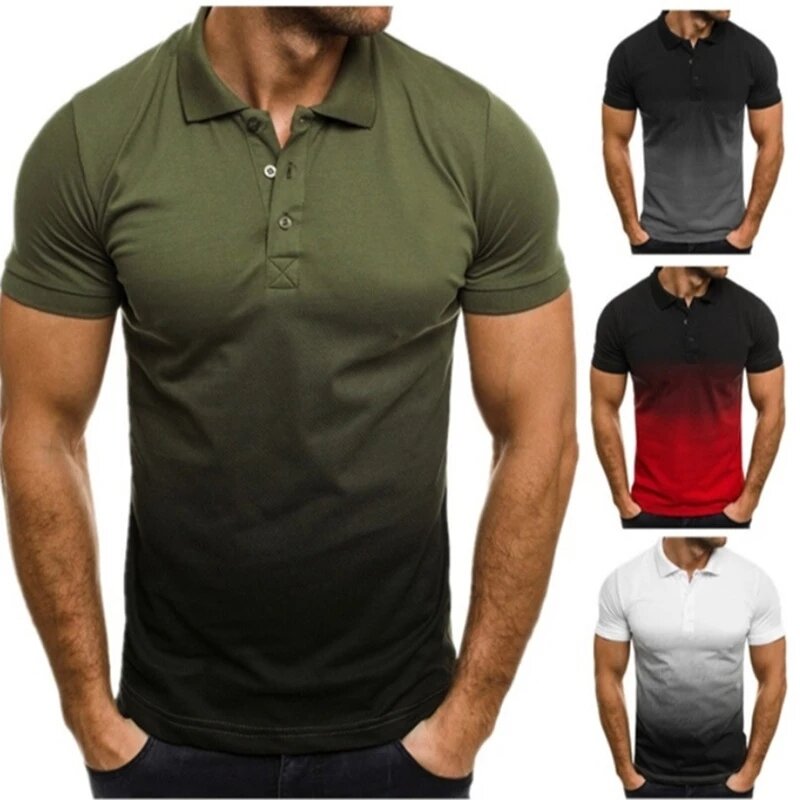 الرجال طباعة قميص بولو بكم قصير قميص الأعمال التلبيب عادية سليم تنفس التدرج اللون 2021