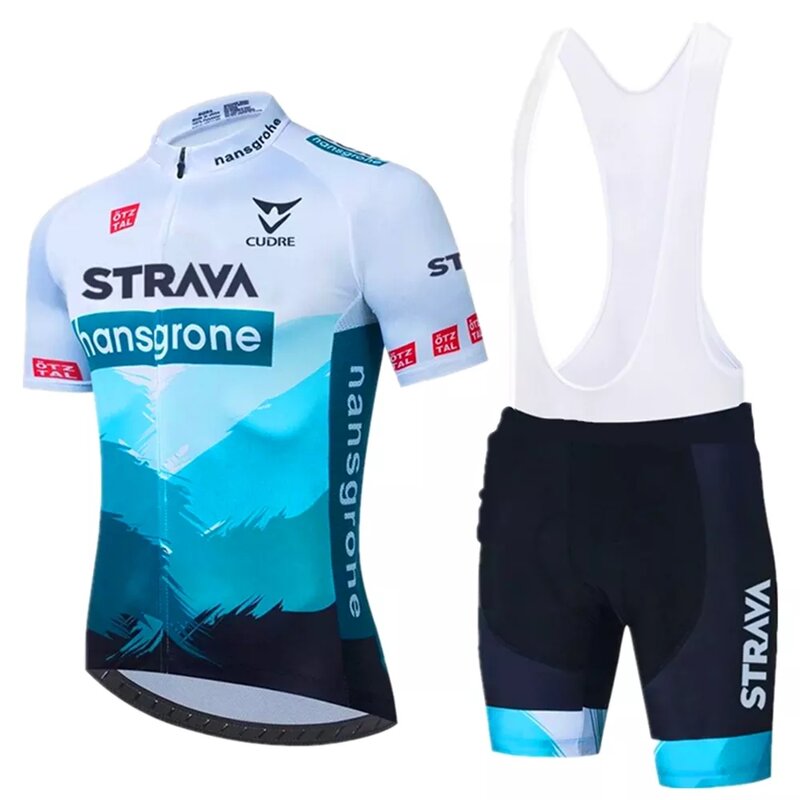 STRAVA-남성용 사이클링 저지 세트, 빕 반바지 세트, 2021 여름 산악 자전거 슈트, 자외선 방지 자전거 팀 레이싱 유니폼 의류