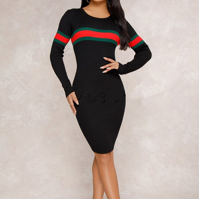 Women Striped Dress Luxury Color female clothes soft korea Render Slim Tight Sport Fashion New Wholesale Dress