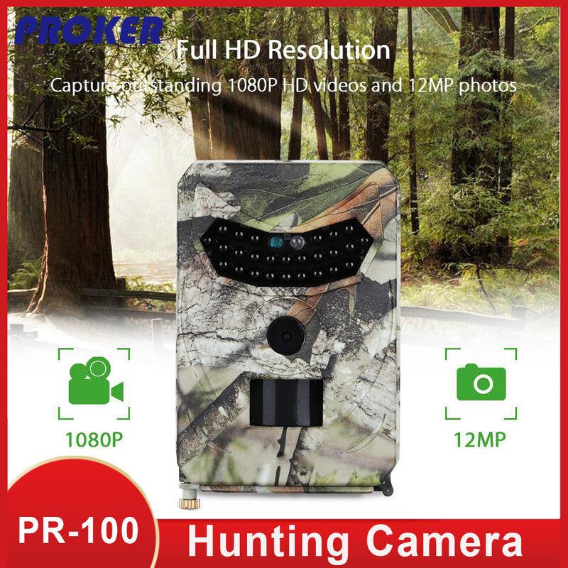 Câmera de caça 12mp foto armadilha 1080p vídeo wildlife trail câmeras 940nm visão noturna ao ar livre à prova dwaterproof água ip56 PR-100
