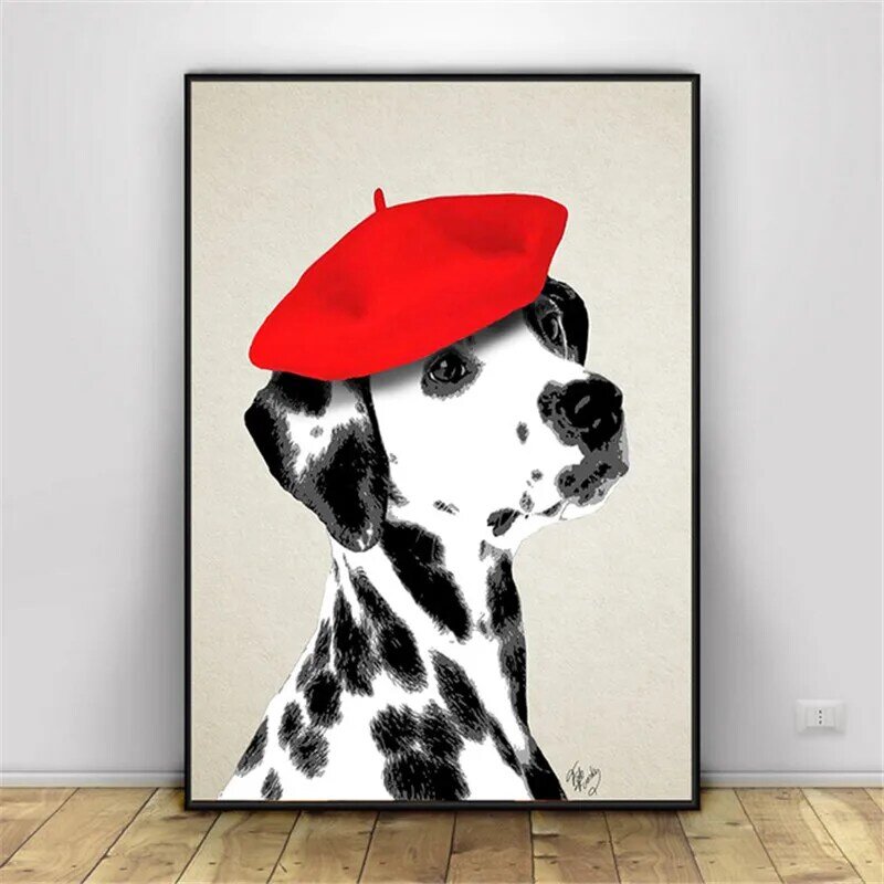 Abstract Dog Red Hat Poster and Print Canvas Painting Cute Bear Wall Pictures For Living Room Home Decoration