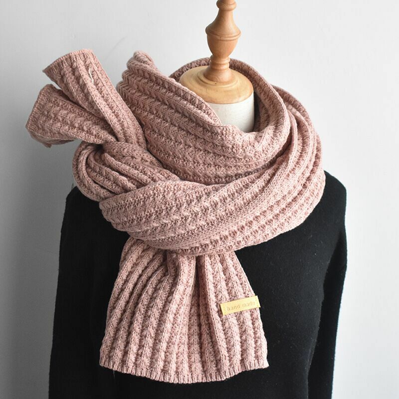 2021 Women Solid Knitted Scarf Lady Fashion Winter Thicken Warm Soft Pashmina Shawl Wraps Pink Black Female Wool Long Scarves