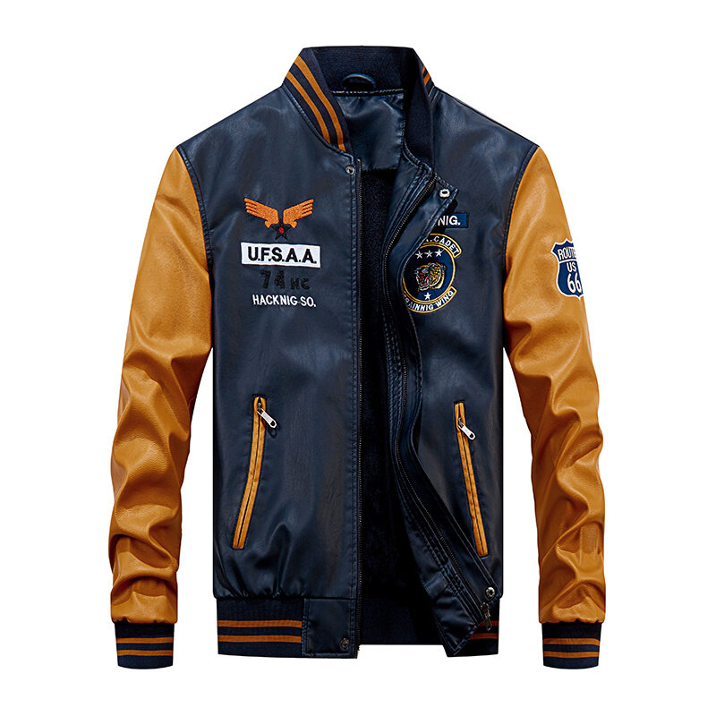 2021 neue Leder Jacke Männer Windjacke Motorrad Baseball Jacken Männlichen Outwear Fleece Warme Faux Leder Jacke Plus Größe M-4XL