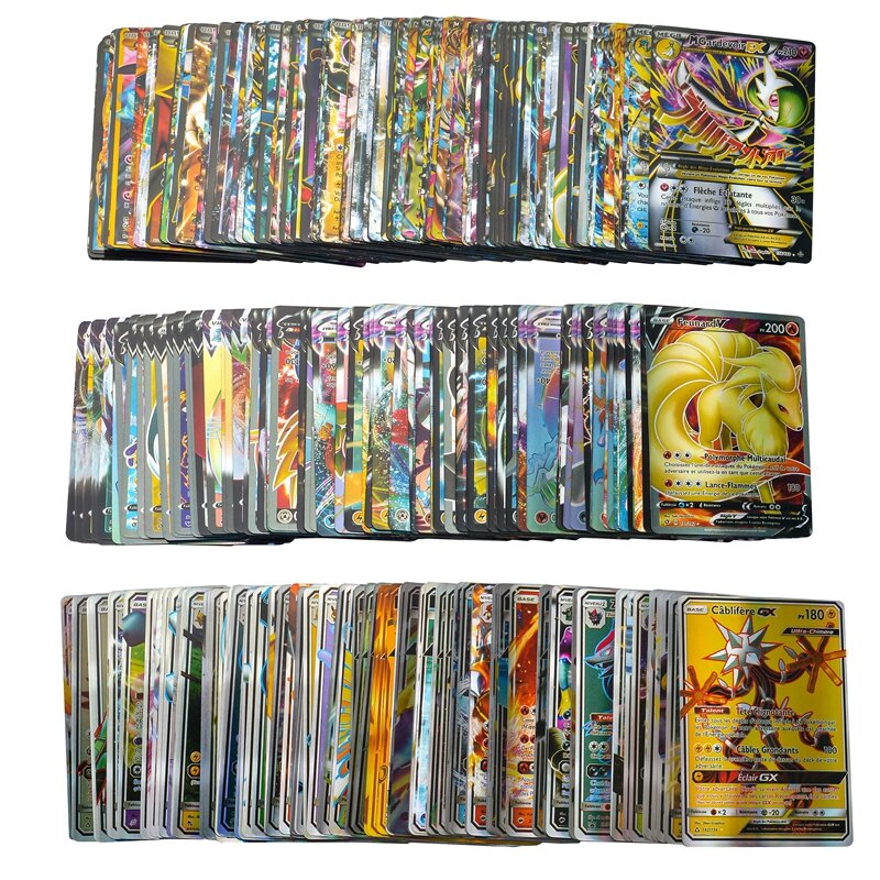 100PCS French Pokemon Cards GX EX V VMAX Team Trainer Energy Holographic Pikachu Playing Cards Game Kids Toy Birthday Gift