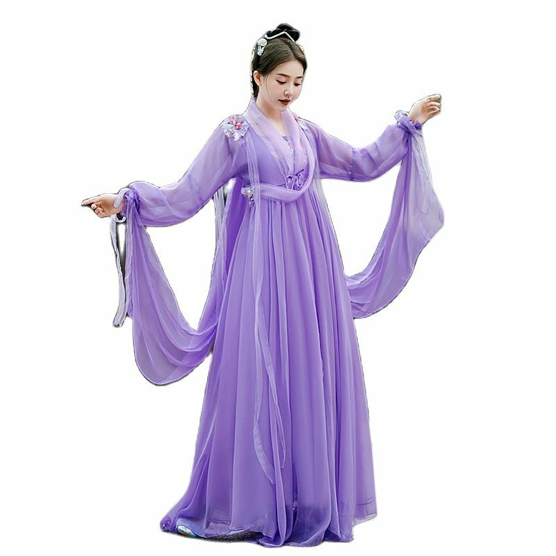 Ancien vêtement traditionnel chinois Hanfu pour femmes, ensemble robe d'étudiant en dentelle, jupe de danse violette en mousseline de soie, nouvelle collection