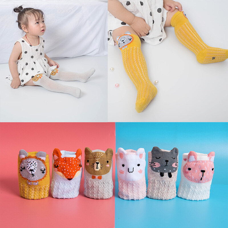 Calcetines de algodón con dibujos animados para niños y niñas, medias largas hasta la rodilla, calentadores de piernas, de 0 a 3 años
