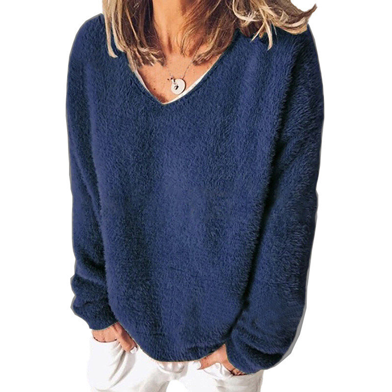 Plus Size kobiet swetry V Neck kobiet z długim rękawem topy Casual luźne swetry odzież damska na jesień Winte 2020 nowy
