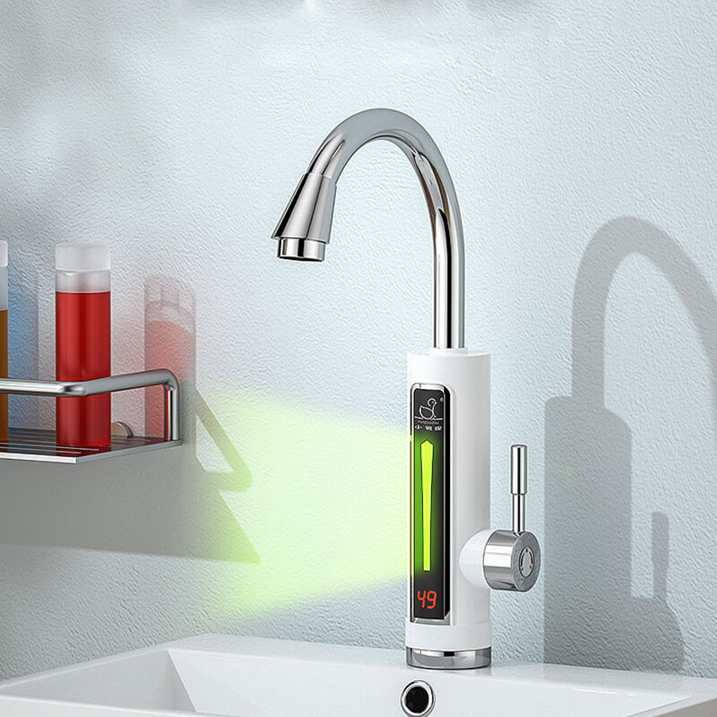 Aço inoxidável aquecedor de água elétrico temperatura display cozinha tankless instantânea torneira água quente 3300w