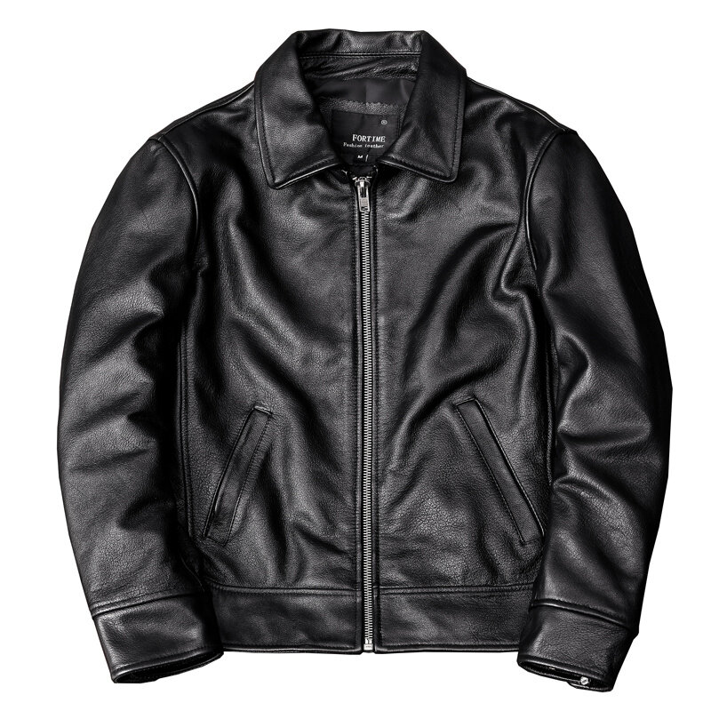 Мужская кожаная куртка, черная куртка из натуральной воловьей кожи, осенне-весенняя одежда