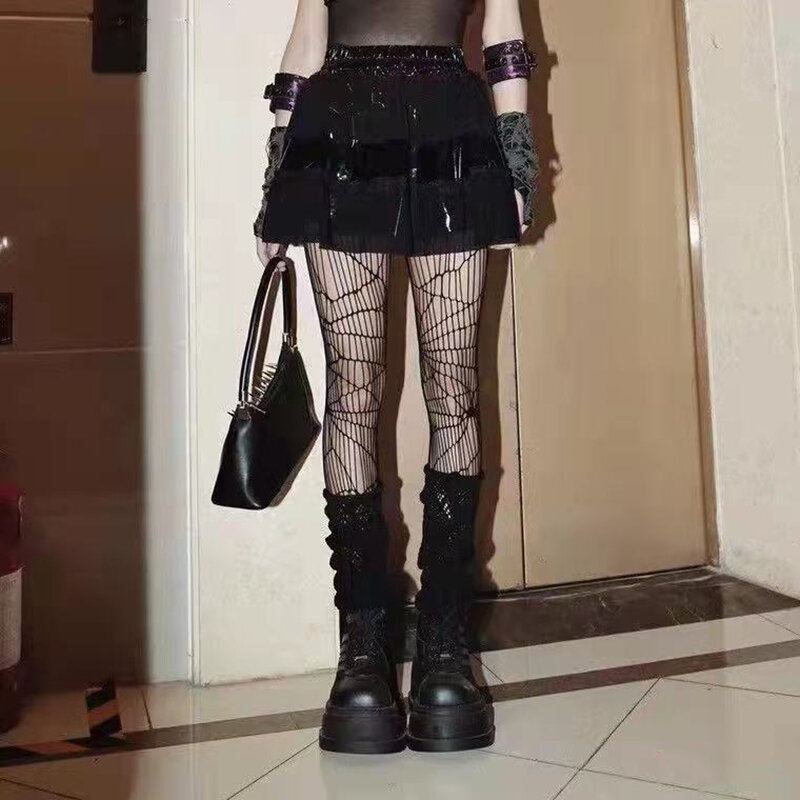 Calze a rete Sexy lunghe scure gotiche donna Harajuku Emo collant a rete Punk irregolari Lingerie pelle coscia giarrettiere alte calze