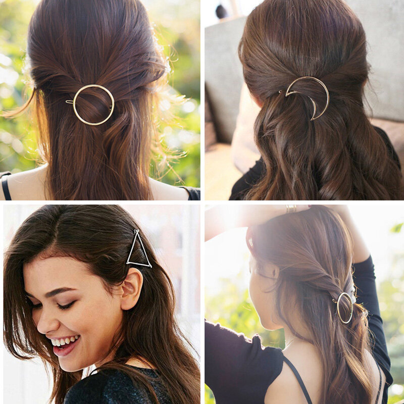 2020 Fashion Women Girls Gold/Silver Plated Metal  Animal Circle Moon Hair Clips Metal Circle Hairpins Holder Hair Accessories