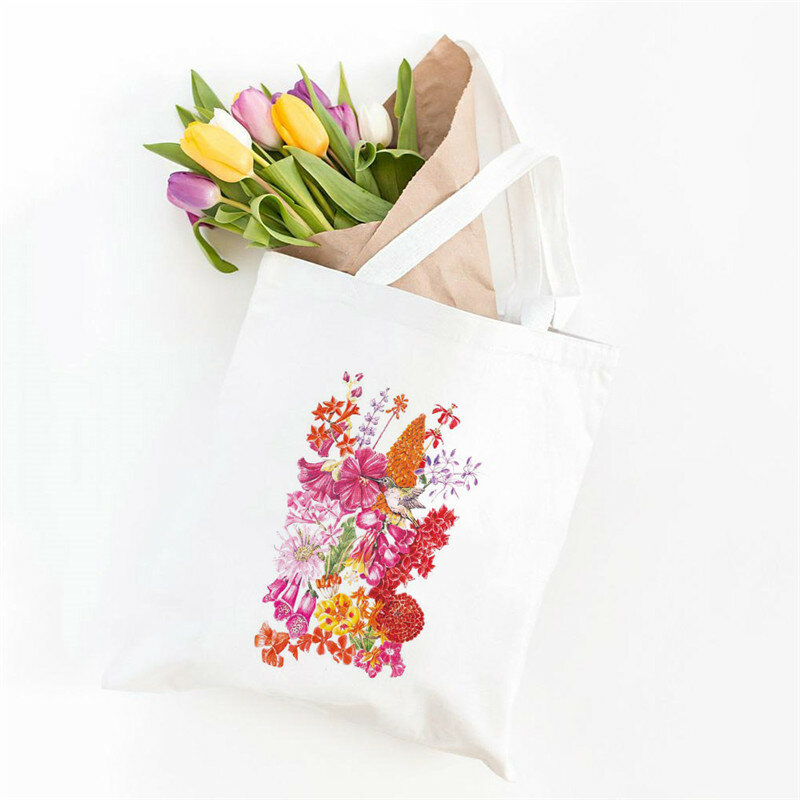 Холщовая сумка-шоппер на ремне для женщин, пляжный саквояж с цветочным принтом, Женский дорожный тоут, вместительная дамская сумочка для по...