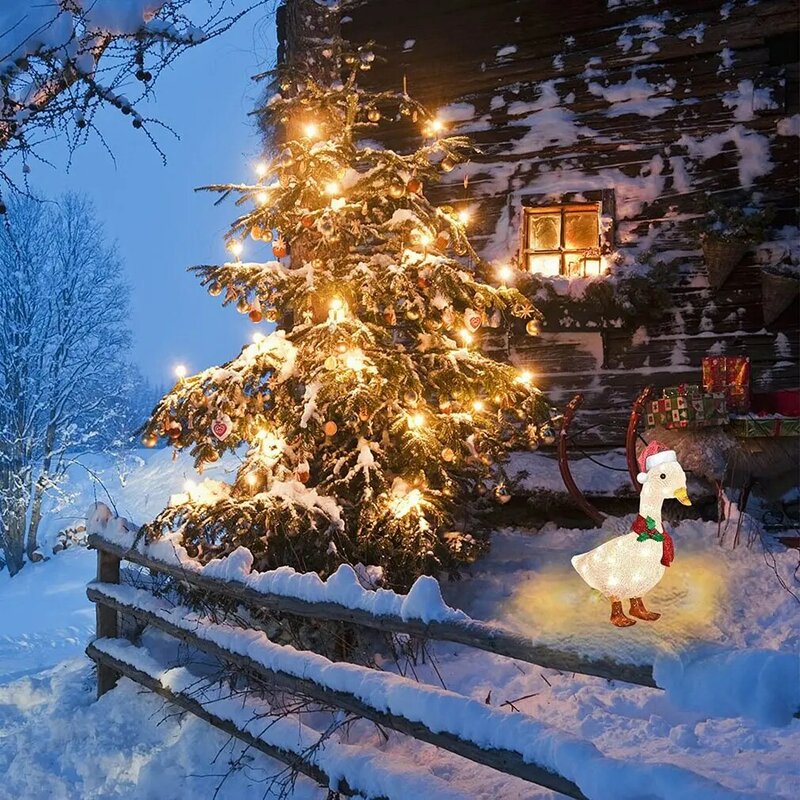 Rozświetlona kaczka z szalikiem LED świąteczne ozdoby zewnętrzne ozdoby świąteczne ze światłem Xmas Yard Garden artystyczna dekoracja