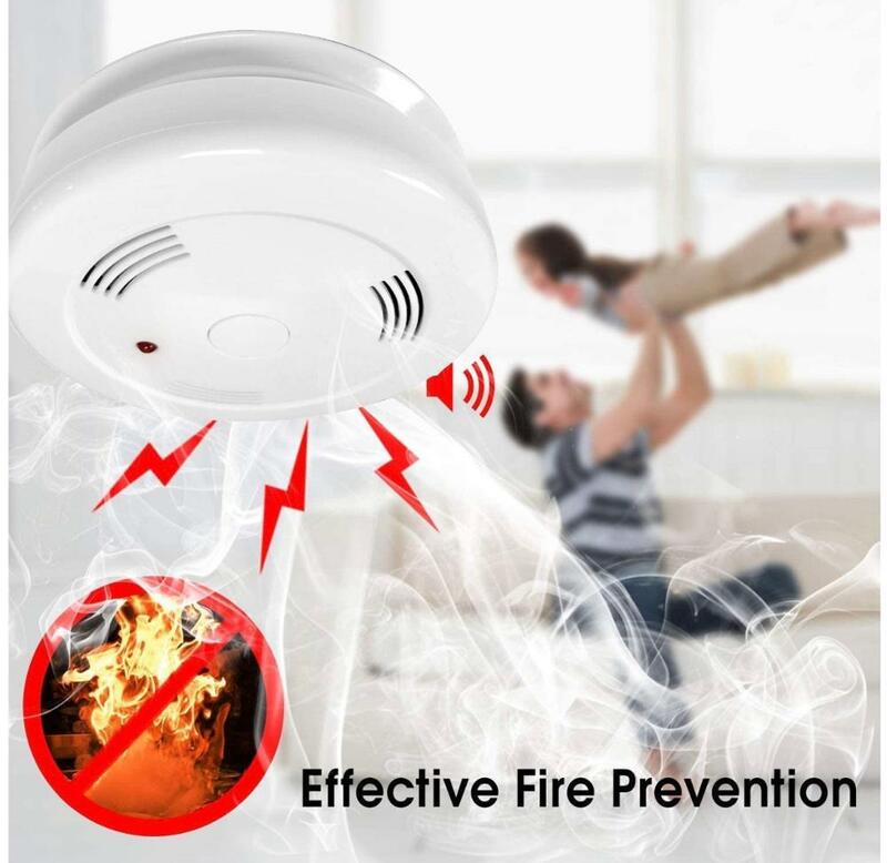 Detector de humo y alarma de incendios con batería de 9v, sensor fotoeléctrico, alarmas de humo fáciles de instalar, advertencia de sonido ligero
