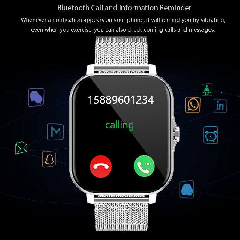 Lige-novo relógio inteligente masculino, bluetooth, lembrete de mensagens, à prova d'água, para ios e android, 2021