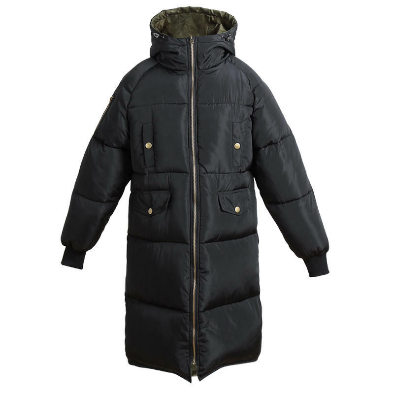 秋冬ジャケット女性パーカー暖かい厚手のロングダウン綿のコートの女性ゆるいオーバーサイズフード付き女性の冬のコートアウター Q1933