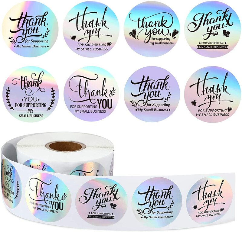 500PCS Laser Thank You Stickers for supporting my Small Business Holographic Silver Adhesive Labels for package Boxes,Envelope