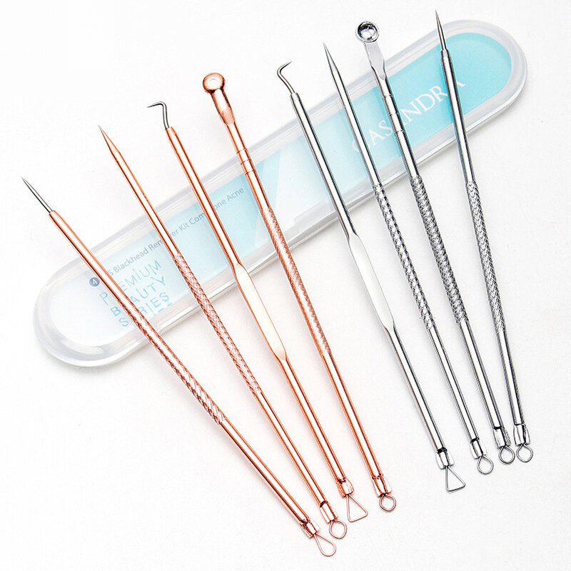 4pcs/set Blackhead Comedone Acne Needle Remover Tool Kit Clip Pimple Spoon For Face Skin Care Tool Needles Facial Pore Cleaner