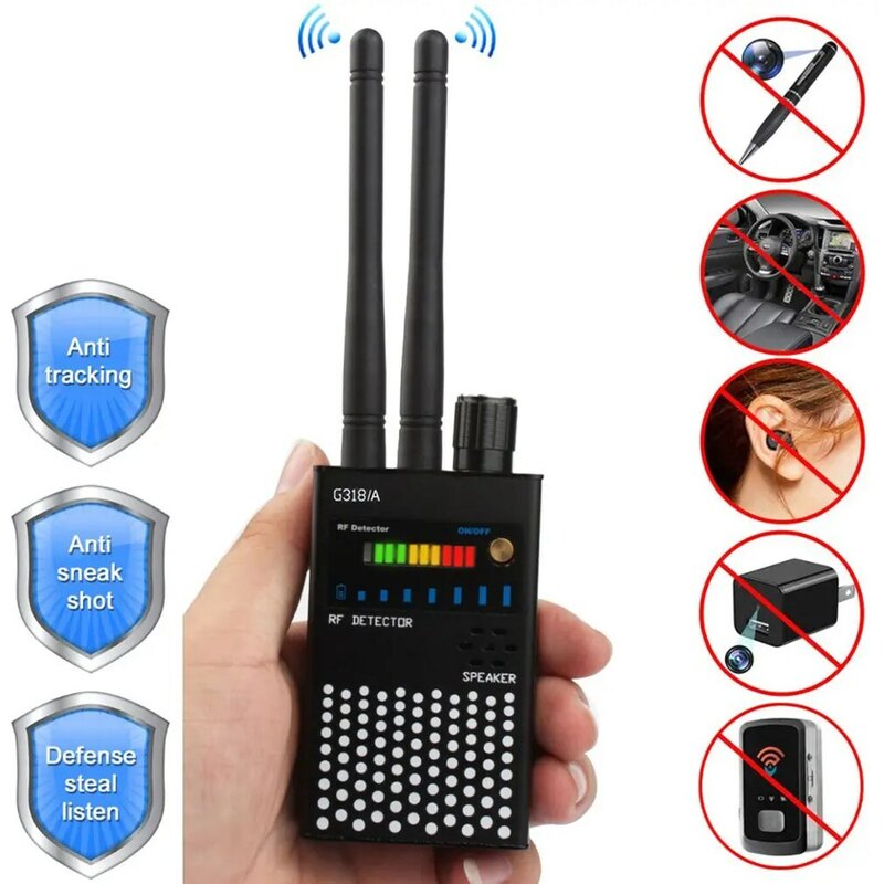 Two Antennas Professional Radio Frequency Detection Device GPS RF Signal Detector Anti Wiretapping Wireless Camera Detects G318A