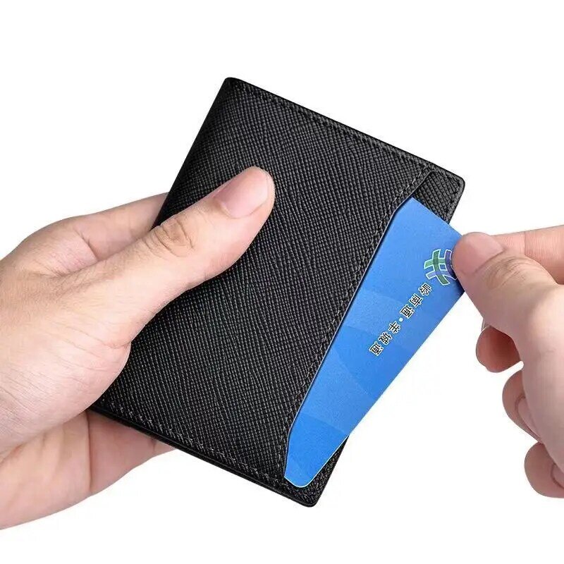남성용 지갑 남성용 지갑 얇은 남성용 지갑 카드 소지자 Cowskin Soft Mini 지갑 새로운 디자인 빈티지 남성용 짧은 슬림 지갑