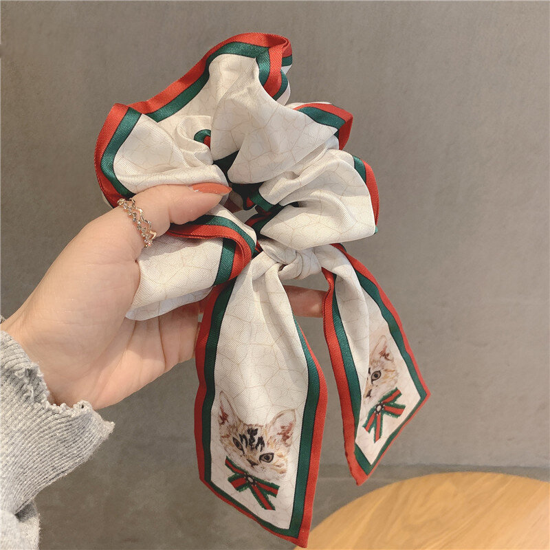 Fasihon Dot Lint Haar Scrunchies Voor Women r Ring Vrouwelijke Paardenstaart Satin Stof Band Haar Krawatten Koreaanse
