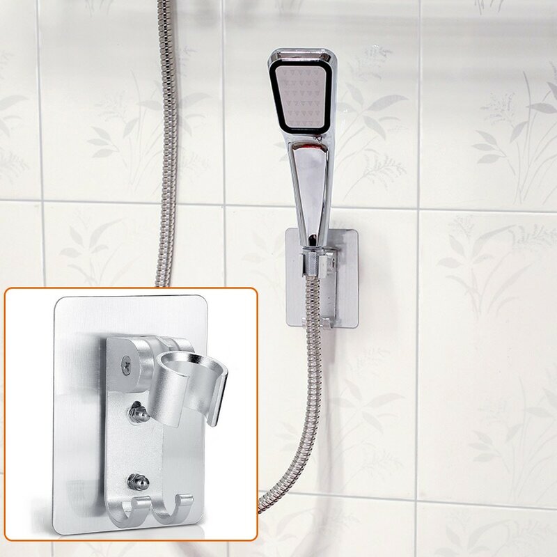 Punch-free Space Aluminum Shower Base, Patch Sticking Hook Type Shower Bracket Aluminum Shower Holder Adjustable Punch Free Bath