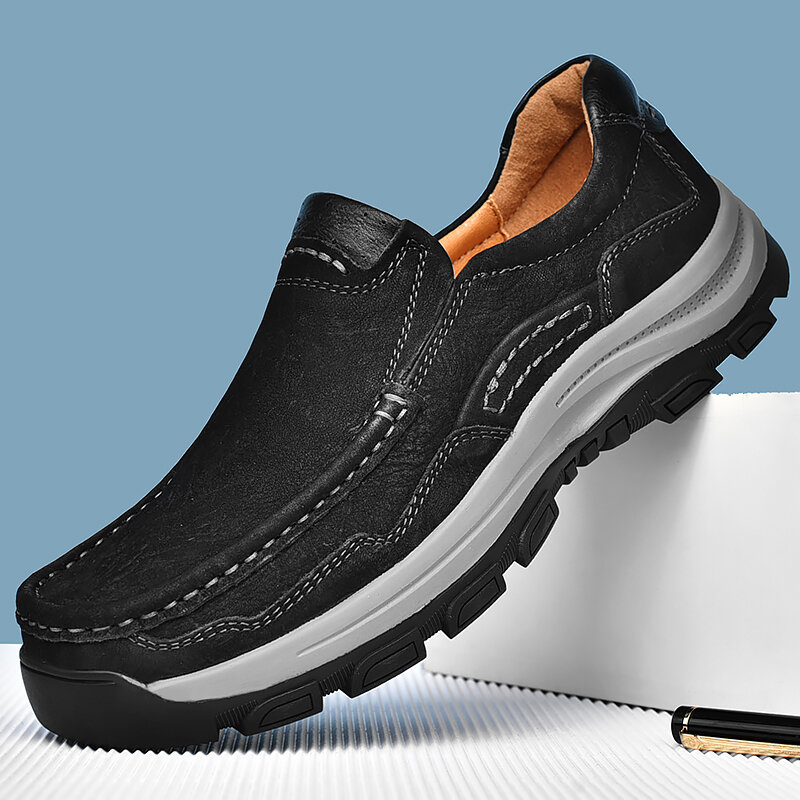 أحذية من الجلد حذاء رجالي لينة جلد البقر الرجال حذاء كاجوال 2020 جديد الذكور الأحذية رمادي براون الانزلاق على