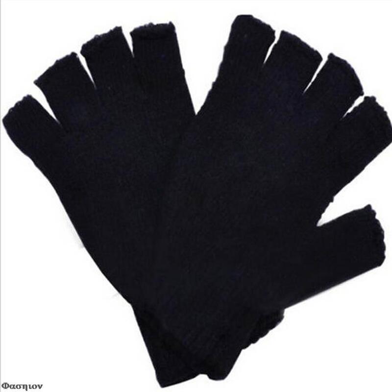 Fashion  Black Short Half Finger Fingerless Wool Knit Wrist  Glove Winter Warm Gloves Workout  for Women and Men