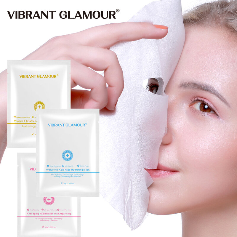 VIBRANT GLAMOUR Hyaluronic Acid Six Peptides Vitamin C Mask Moisturizing Whitening Anti-Aging Nourish Firming Plant Skin Care