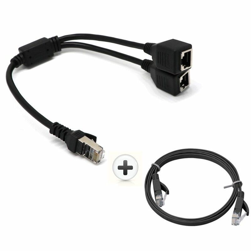RJ45 1 Male to 2 Female Socket Port LAN Ethernet Network Splitter Y Stable Transmission Cat5e Cat5 Cat6 Easy Adapter Cable