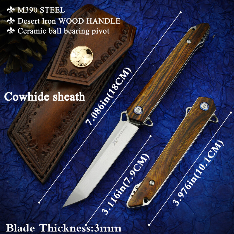 Foresail-austria-cuchillo de bolsillo plegable de acero M390, cuchillos tácticos afilados de alta dureza para exteriores, Cuchillos con mango de madera, herramientas EDC