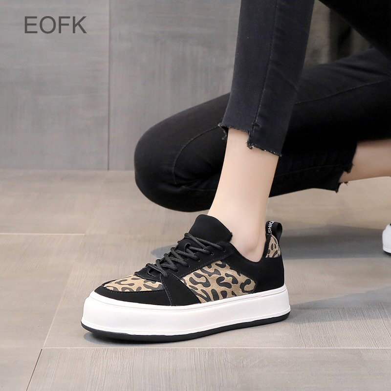 EOFK Sepatu Kasual Wanita Sneakers Musim Semi Musim Gugur Mode Penambah Tinggi Nyaman Wanita Wedges Renda Sepatu Platform Wanita