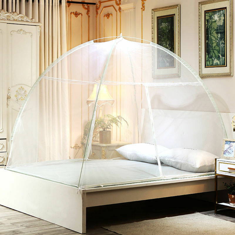Moustiquaire pliable Simple, Double, grande, avec support, fermeture éclair, rideau pour Lit, décoration de chambre à coucher