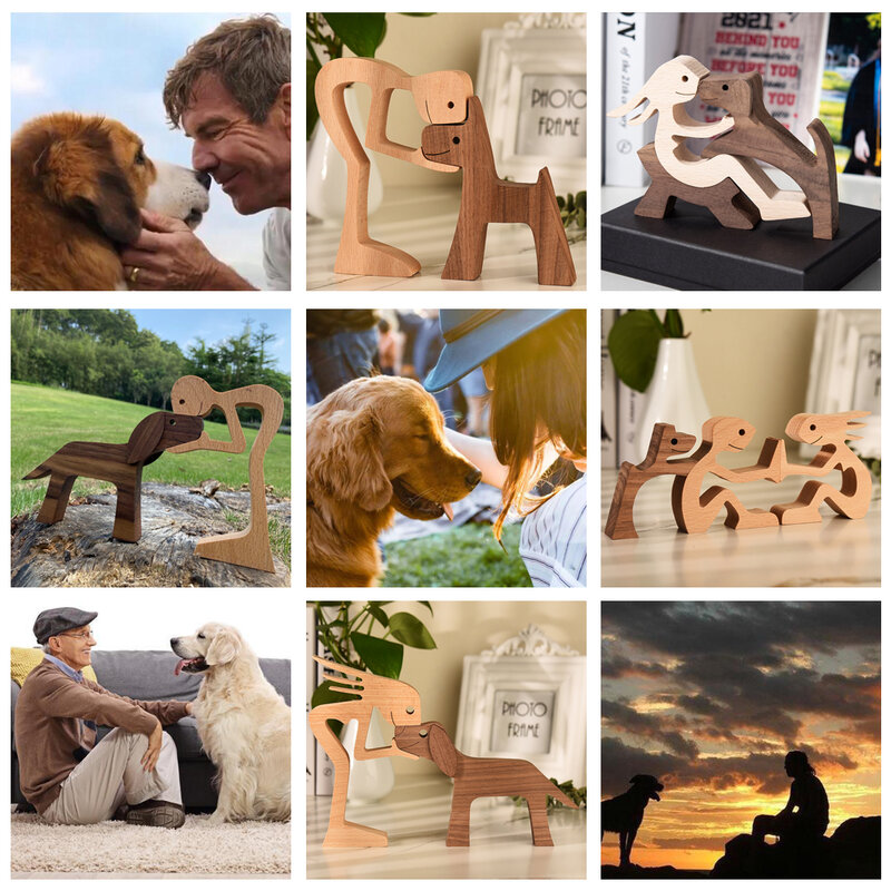 Dekorasi Rumah Meja Ornamen Kayu Anjing Kerajinan Patung Buatan Tangan Kayu Hewan Peliharaan Patung Ukiran Meja Dekorasi Hadiah Besar untuk Teman-teman