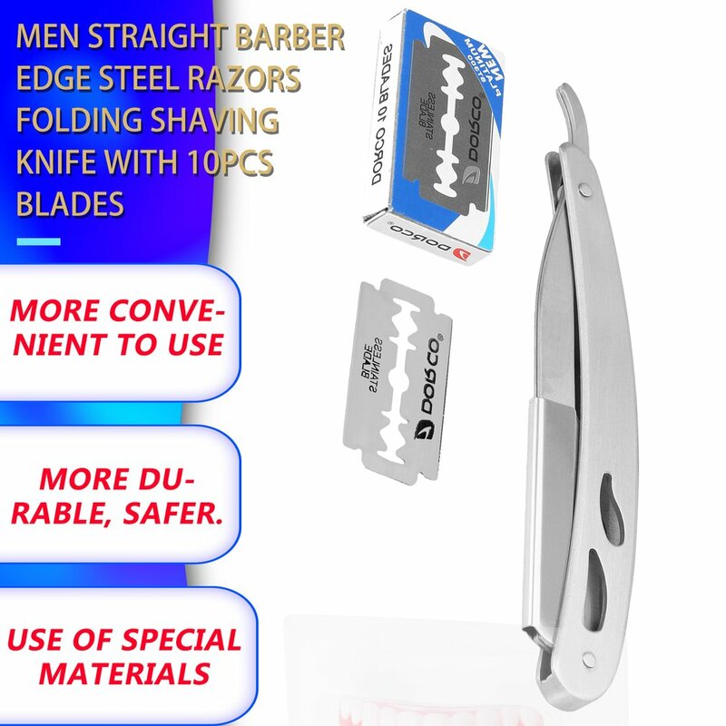 Maquinilla de afeitar recta de acero inoxidable para hombres, cuchilla de afeitar profesional plegable, herramienta de afeitado Manual para Barba y Barbero, 1 unidad