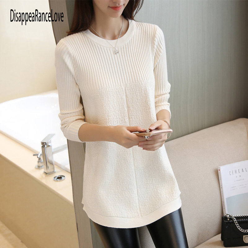 2021 Autumn Winter Sweater Women Round Neck Pullover Knit Sweater Large Size Loose Long Sleeves Women Tops Bottom Shirt Sweater