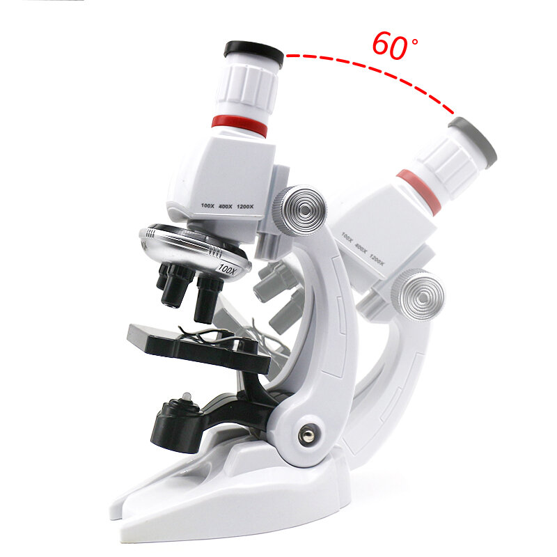 Kit de microscopio LED 100X-400X-1200X para niños, juguete para regalo educativo de ciencia escolar en casa, microscopio biológico refinado