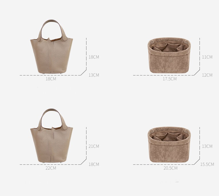 For Picotin 18 22 26 insert Bags Organizer Makeup Handbag Inner Purse Portable base shaper Premium suede leather velvet (Handmad
