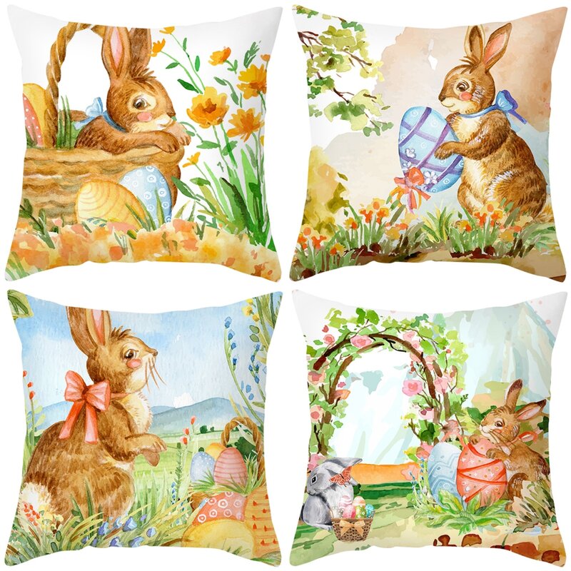 Easter Decoration Pillow Case 45*45cm Happy Easter Decorations for Home Polyester Throw Pillowcase Easter Egg Cushion Cover