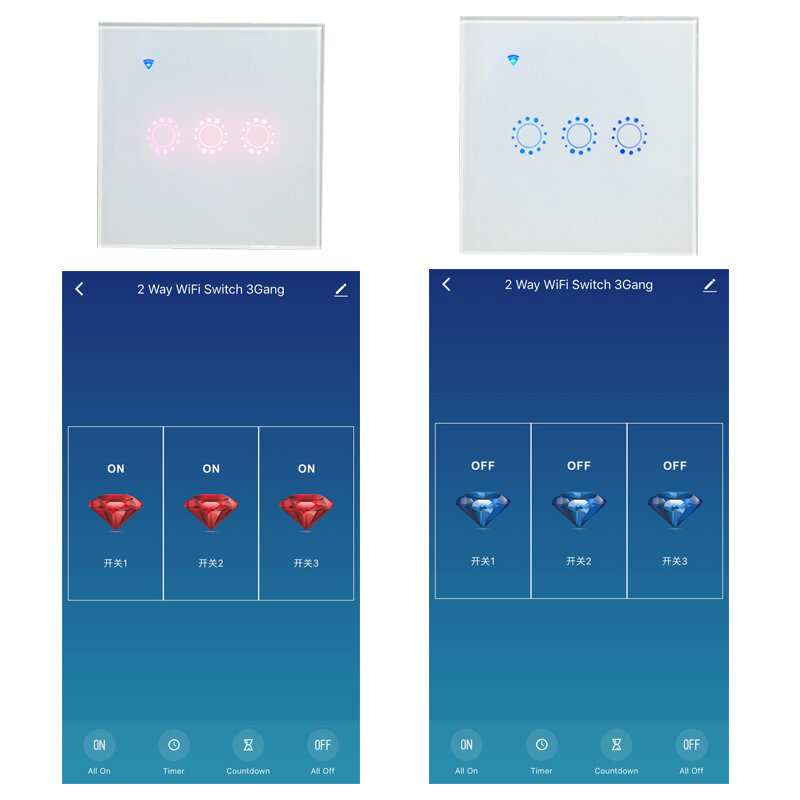 2 sztuk WiFi inteligentny 2-drożny przełącznik 1 2 3 Gang szklany przycisk dotykowy na ścianie przełączniki Tuya lub eWeLink pilot Alexa Google Home kompatybilny