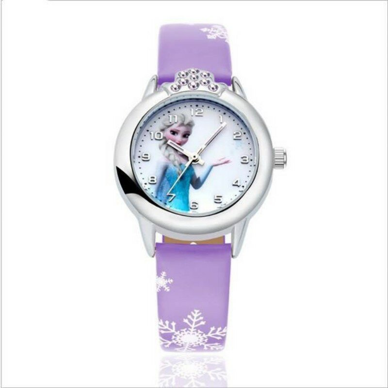 Часы Детские с кожаным ремешком, часы с принцессой Эльзы, Анны, алмазами для мальчиков и девочек, студенческие