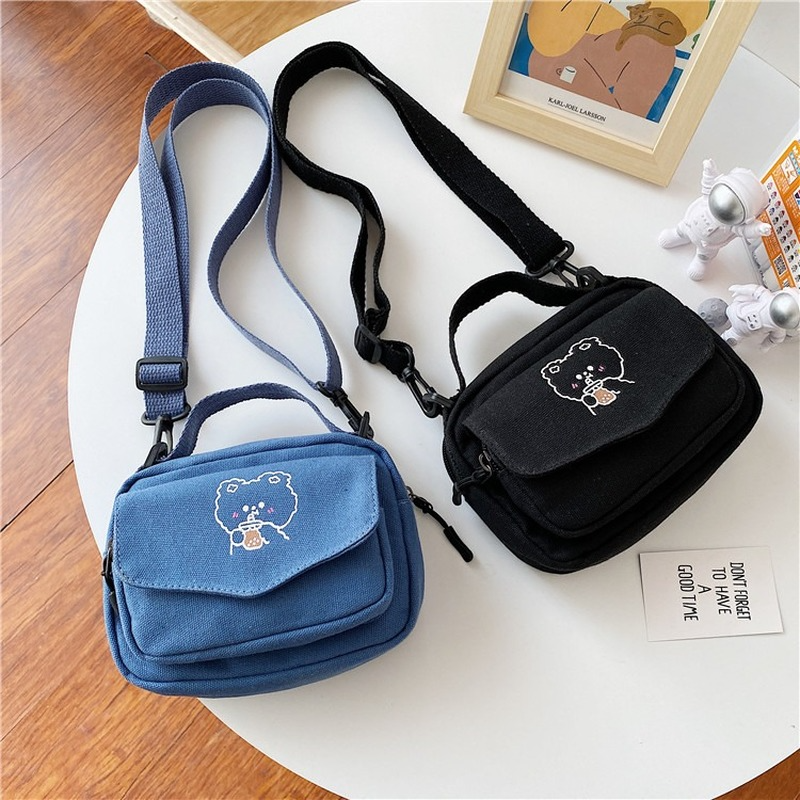 Маленькие женские холщовые сумки на плечо, модные миниатюрные тканевые сумочки с мультяшным принтом в Корейском стиле, сумка через плечо дл...
