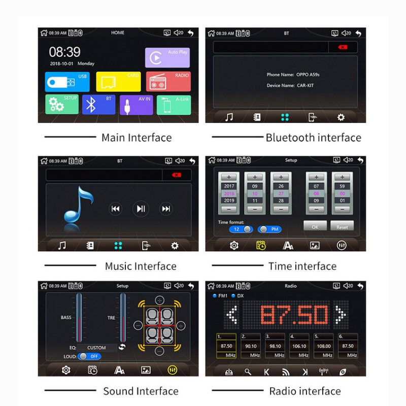Di Apple Android 8.1 Car Monitor 7 "Din HDCar Radio Bluetooth Specchio Link Video Player USB TF ISO Stereo Sistema unità principale