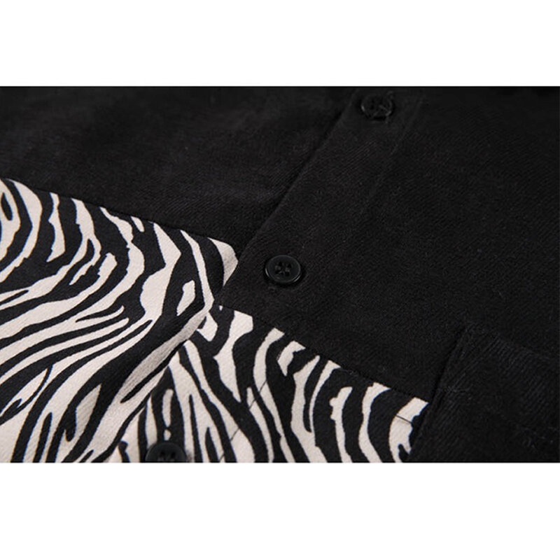 2021 primavera otoño Camisas de mujer Patchwork blusa de mujer de manga larga suelta de blusas patrón de cebra, Tops Casual, ropa BF
