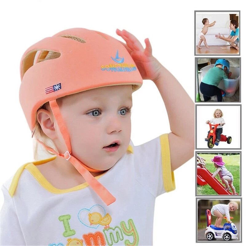 Topi Helm Bayi Topi Jaring Katun Lembut Perlindungan Berjalan Balita Bayi Anti-tabrakan Pelindung Keselamatan Topi Bumper Kepala Baru Lahir