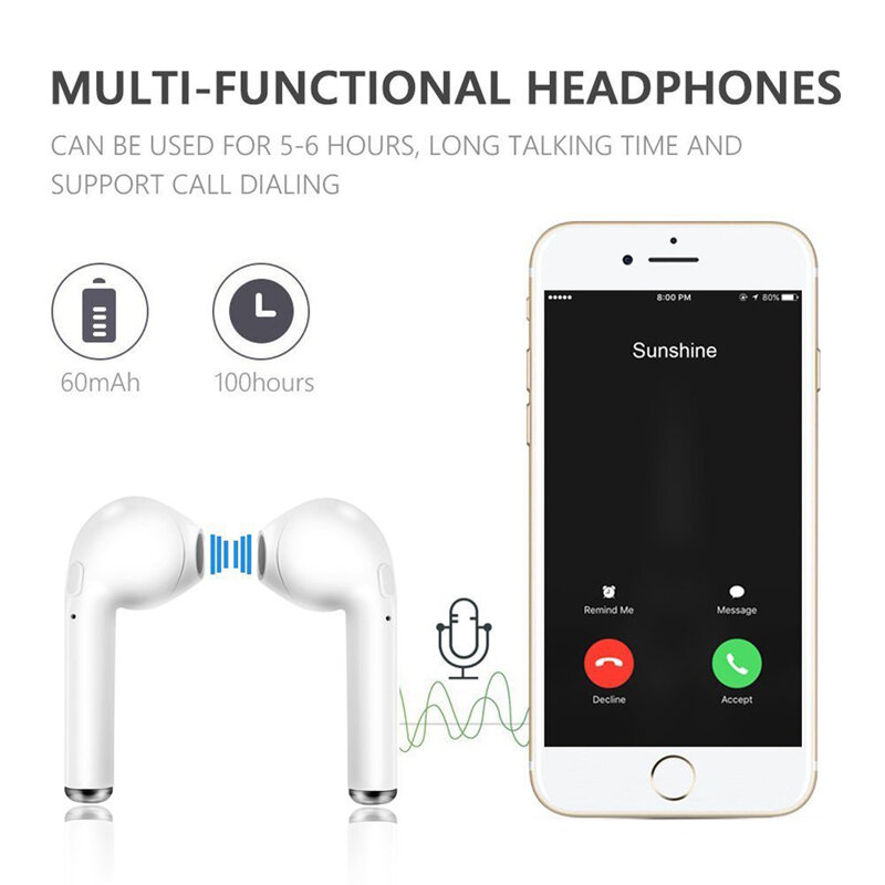 Cuffie Wireless i7s Tws auricolari sportivi vivavoce nell'orecchio auricolari Bluetooth cuffie musicali funziona su tutti gli smartphone goofono